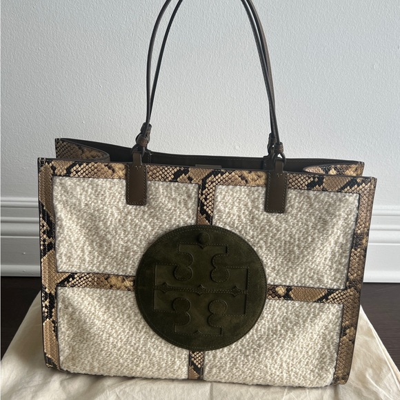 Tory Burch Cream Ella Quadrant Tote Bag - Picture 2 of 8